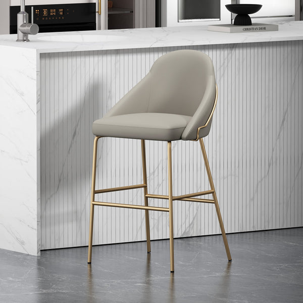 Manhattan Comfort Gracie Leatherette Barstool With Sculpted Curves And Steel Legs For Elegant Dining Spaces Stone And Gold Steel Bs022-gst