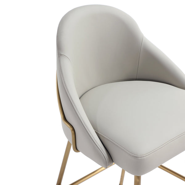 Manhattan Comfort Gracie Leatherette Barstool With Sculpted Curves And Steel Legs For Elegant Dining Spaces Stone And Gold Steel Bs022-gst