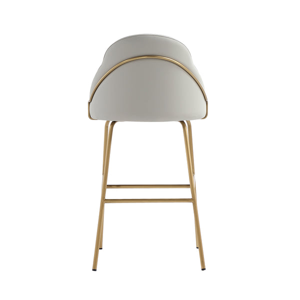 Manhattan Comfort Gracie Leatherette Barstool With Sculpted Curves And Steel Legs For Elegant Dining Spaces Stone And Gold Steel Bs022-gst