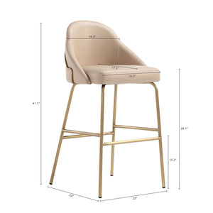 Manhattan Comfort Gracie Leatherette Barstool With Sculpted Curves And Steel Legs For Elegant Dining Spaces Tan And Gold Steel Bs022-gtn