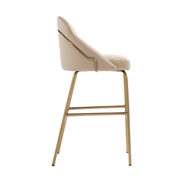 Manhattan Comfort Gracie Leatherette Barstool With Sculpted Curves And Steel Legs For Elegant Dining Spaces Tan And Gold Steel Bs022-gtn