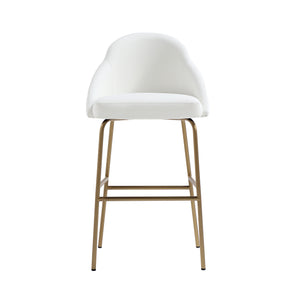 Manhattan Comfort Gracie Leatherette Barstool With Sculpted Curves And Steel Legs For Elegant Dining Spaces White And Gold Steel Bs022-gwh