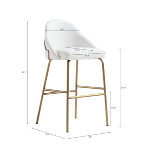 Manhattan Comfort Gracie Leatherette Barstool With Sculpted Curves And Steel Legs For Elegant Dining Spaces White And Gold Steel Bs022-gwh