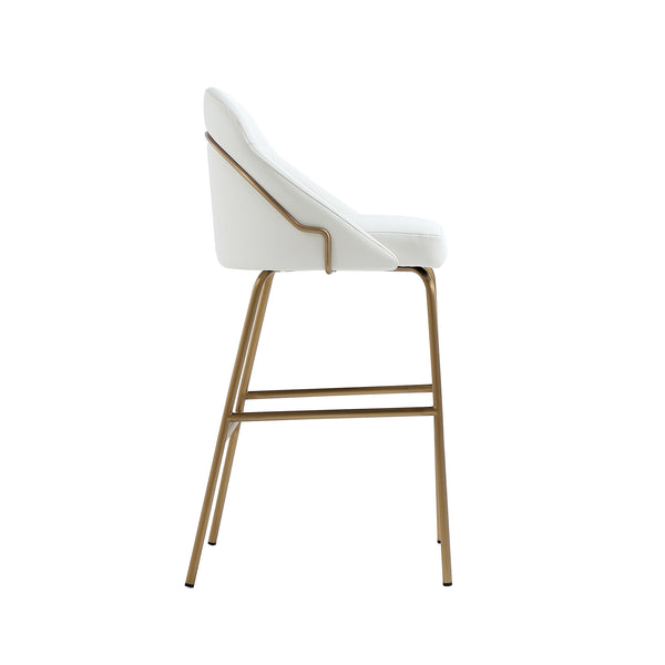 Manhattan Comfort Gracie Leatherette Barstool With Sculpted Curves And Steel Legs For Elegant Dining Spaces White And Gold Steel Bs022-gwh
