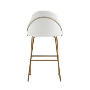 Manhattan Comfort Gracie Leatherette Barstool With Sculpted Curves And Steel Legs For Elegant Dining Spaces White And Gold Steel Bs022-gwh
