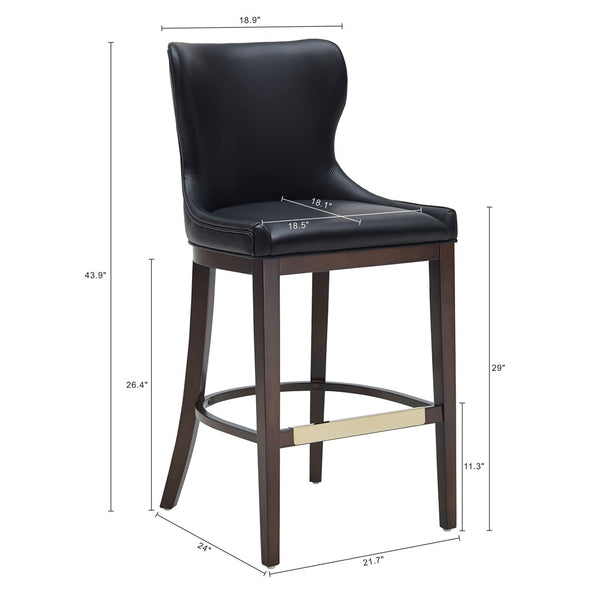 Manhattan Comfort Blair Leatherette Barstool With Beech Wood Legs And Gold Footrest For Stylish Comfort And Elegance Black Beech Wood Bs023-bk