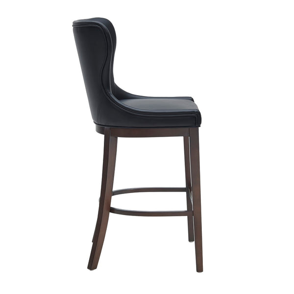 Manhattan Comfort Blair Leatherette Barstool With Beech Wood Legs And Gold Footrest For Stylish Comfort And Elegance Black Beech Wood Bs023-bk