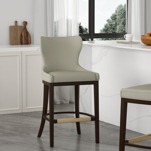 Manhattan Comfort Blair Leatherette Barstool With Beech Wood Legs And Gold Footrest For Stylish Comfort And Elegance Stone Beech Wood Bs023-st