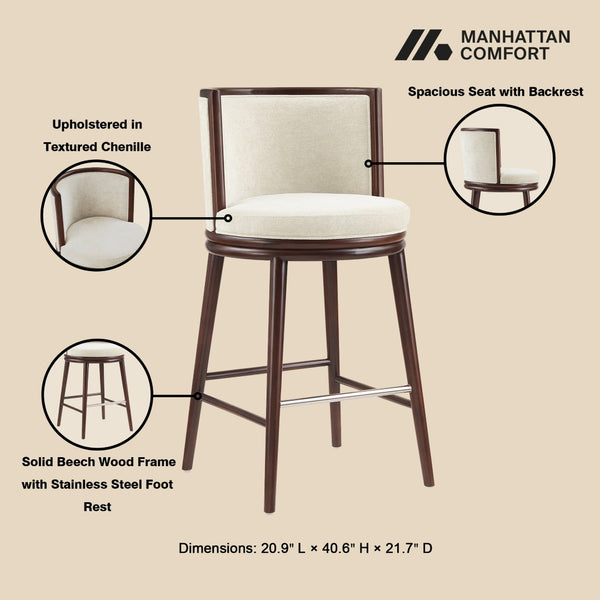 Manhattan Comfort Evalyn Textured Chenille Barstool With Sturdy Beech Wood Frame For Stylish Home Decor Upgrade Cream Beech Wood Bs024-cr