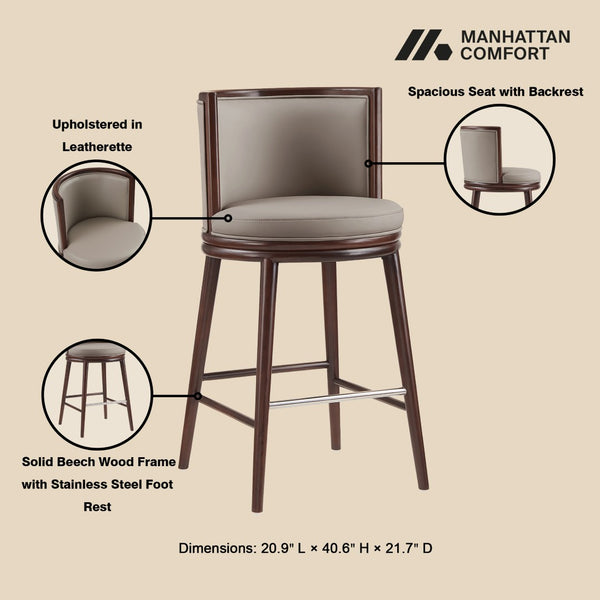 Manhattan Comfort Evalyn Textured Chenille Barstool With Sturdy Beech Wood Frame For Stylish Home Decor Upgrade Taupe Beech Wood Bs024-tp