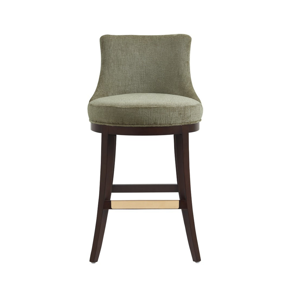 Manhattan Comfort Lucia Chenille Barstool With Curved Backrest And Elegant Gold Footrest For Timeless Comfort Leaf Green Beech Wood Bs025-gr
