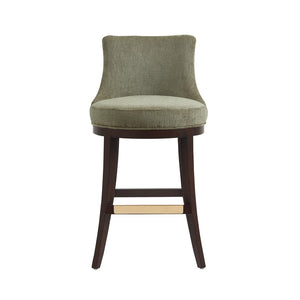 Manhattan Comfort Lucia Chenille Barstool With Curved Backrest And Elegant Gold Footrest For Timeless Comfort Leaf Green Beech Wood Bs025-gr
