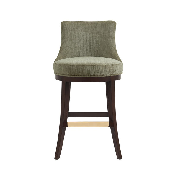 Manhattan Comfort Lucia Chenille Barstool With Curved Backrest And Elegant Gold Footrest For Timeless Comfort Leaf Green Beech Wood Bs025-gr