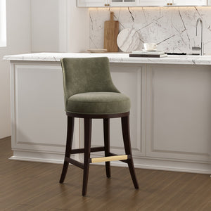Manhattan Comfort Lucia Chenille Barstool With Curved Backrest And Elegant Gold Footrest For Timeless Comfort Leaf Green Beech Wood Bs025-gr