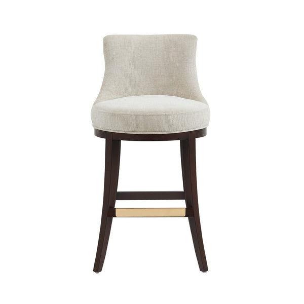 Manhattan Comfort Lucia Chenille Barstool With Curved Backrest And Elegant Gold Footrest For Timeless Comfort Natural Beech Wood Bs025-na