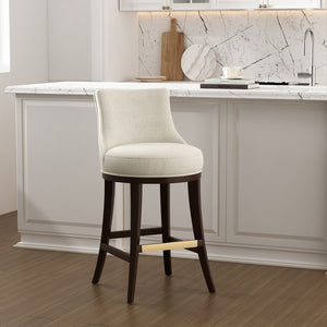 Manhattan Comfort Lucia Chenille Barstool With Curved Backrest And Elegant Gold Footrest For Timeless Comfort Natural Beech Wood Bs025-na