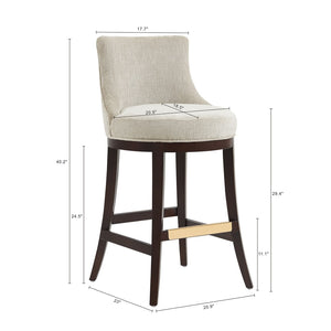Manhattan Comfort Lucia Chenille Barstool With Curved Backrest And Elegant Gold Footrest For Timeless Comfort Natural Beech Wood Bs025-na
