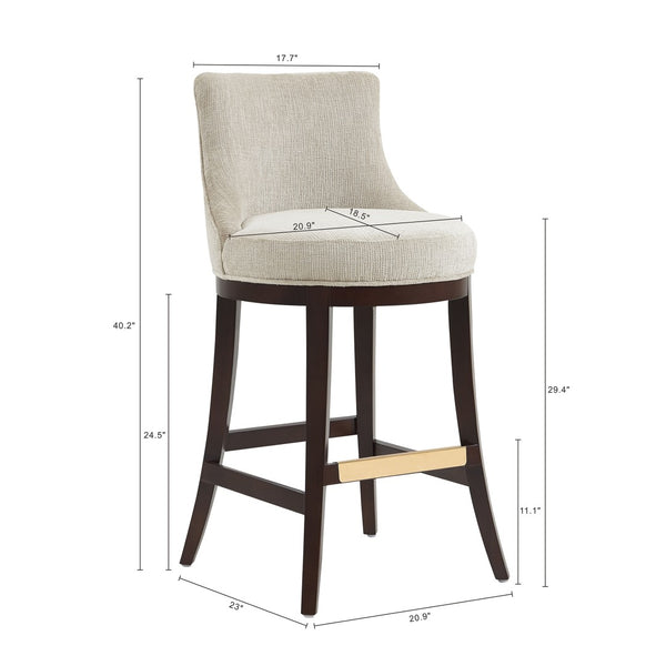 Manhattan Comfort Lucia Chenille Barstool With Curved Backrest And Elegant Gold Footrest For Timeless Comfort Natural Beech Wood Bs025-na