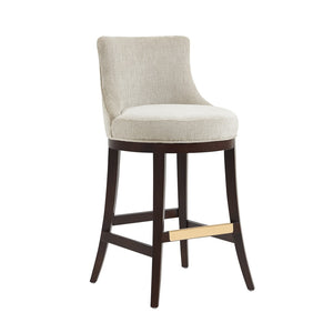 Manhattan Comfort Lucia Chenille Barstool With Curved Backrest And Elegant Gold Footrest For Timeless Comfort Natural Beech Wood Bs025-na