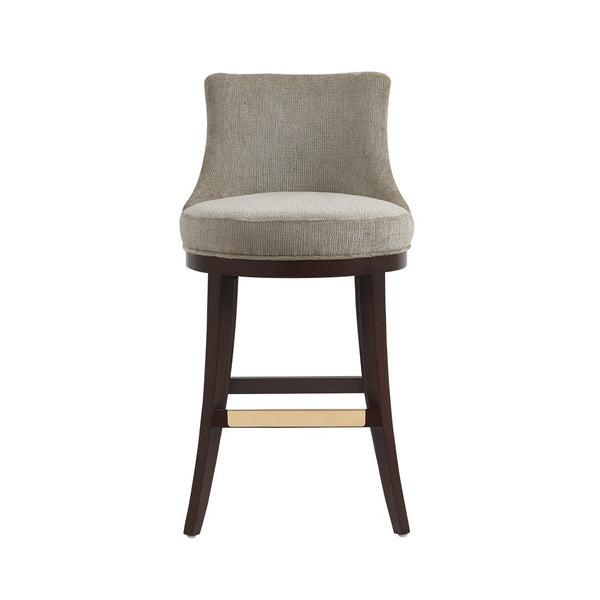 Manhattan Comfort Lucia Chenille Barstool With Curved Backrest And Elegant Gold Footrest For Timeless Comfort Taupe Beech Wood Bs025-tp