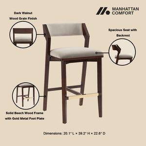 Manhattan Comfort Patricia Velvet Barstool With Beech Wood Frame And Gold Footrest For Stylish Home Decor Elegance Linen Beech Wood Bs026-ln