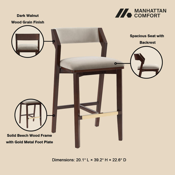 Manhattan Comfort Patricia Velvet Barstool With Beech Wood Frame And Gold Footrest For Stylish Home Decor Elegance Linen Beech Wood Bs026-ln