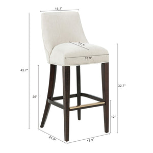 Manhattan Comfort Beever Chenille Barstool - Elegant Mid-century Design With Rubberwood Legs For Style & Comfort Cream Rubberwood Bs027-cr