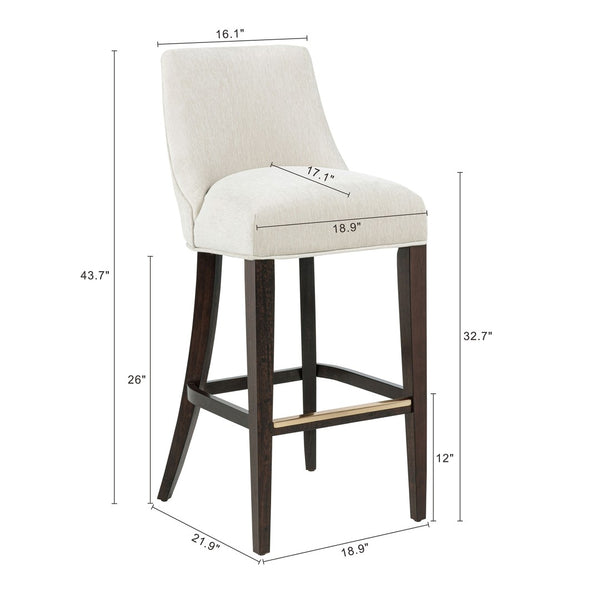 Manhattan Comfort Beever Chenille Barstool - Elegant Mid-century Design With Rubberwood Legs For Style & Comfort Cream Rubberwood Bs027-cr