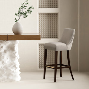 Manhattan Comfort Beever Chenille Barstool - Elegant Mid-century Design With Rubberwood Legs For Style & Comfort Taupe Rubberwood Bs027-tp