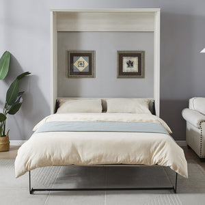 English Elm Queen Wall Murphy Bed Cabinet Rustic White Finish Space Saving Guest Room Home Office BS531473AAK