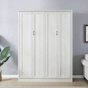 English Elm Queen Wall Murphy Bed Cabinet Rustic White Finish Space Saving Guest Room Home Office BS531473AAK
