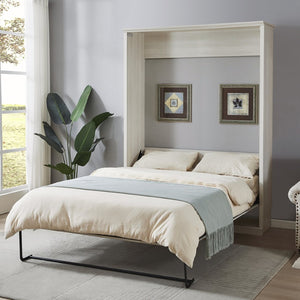 English Elm Queen Wall Murphy Bed Cabinet Rustic White Finish Space Saving Guest Room Home Office BS531473AAK