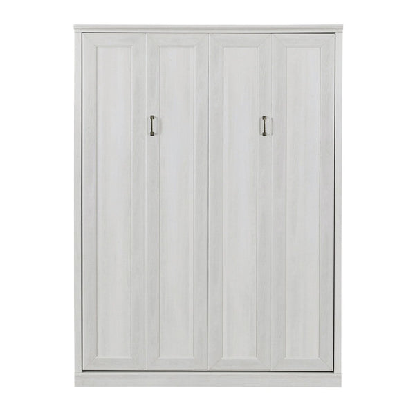 English Elm Queen Wall Murphy Bed Cabinet Rustic White Finish Space Saving Guest Room Home Office BS531473AAK