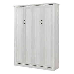 English Elm Queen Wall Murphy Bed Cabinet Rustic White Finish Space Saving Guest Room Home Office BS531473AAK