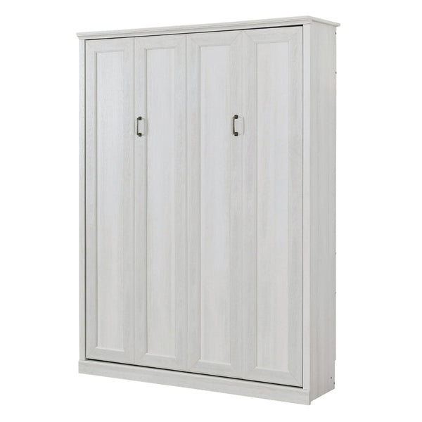 English Elm Queen Wall Murphy Bed Cabinet Rustic White Finish Space Saving Guest Room Home Office BS531473AAK