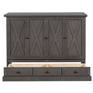 English Elm Farmhouse Pine Cabinet Bed with Charging Station and Rolling Storage Drawer for Small Spaces BS701P170501E