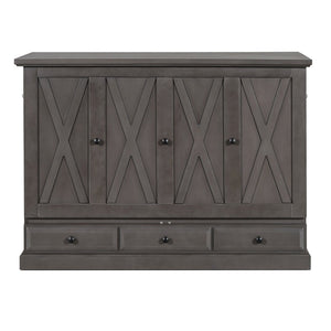 English Elm Farmhouse Pine Cabinet Bed with Charging Station and Rolling Storage Drawer for Small Spaces BS701P170501E