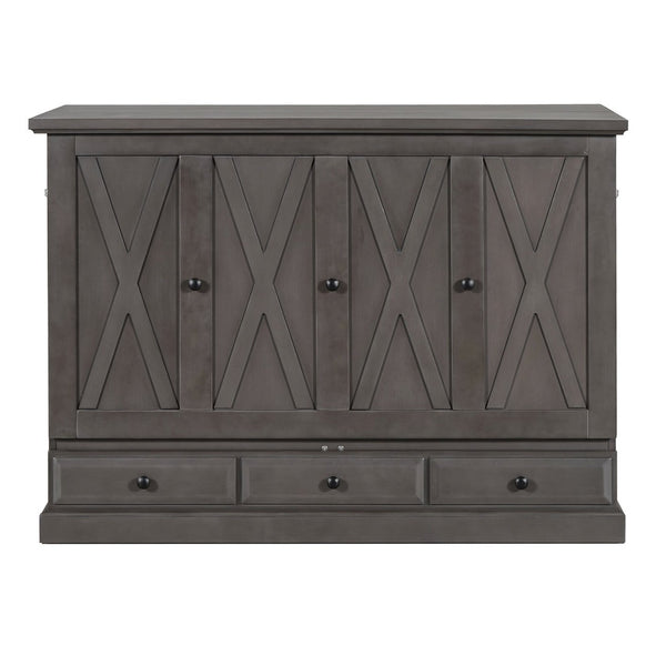 English Elm Farmhouse Pine Cabinet Bed with Charging Station and Rolling Storage Drawer for Small Spaces BS701P170501E