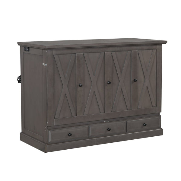 English Elm Farmhouse Pine Cabinet Bed with Charging Station and Rolling Storage Drawer for Small Spaces BS701P170501E