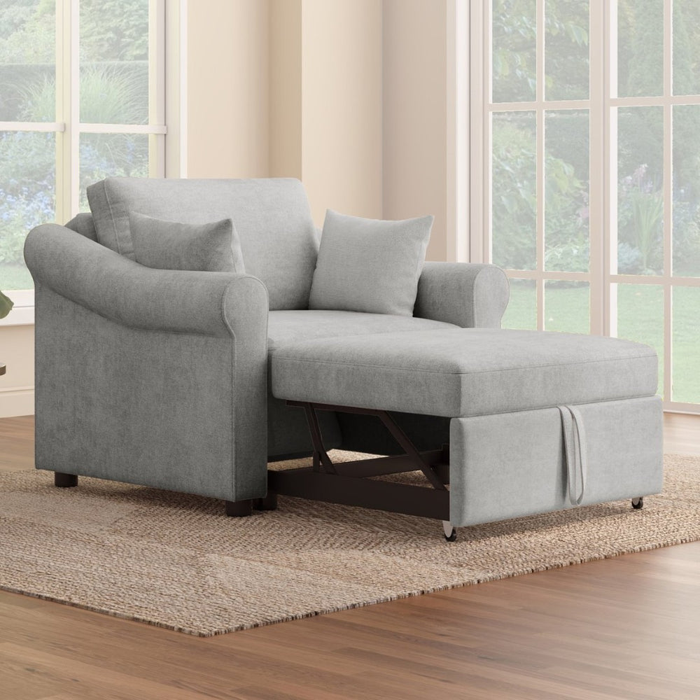 English Elm Chenille Convertible Sleeper Chair Adjustable Backrest Folds Flat Into a Single Guest Bed Gray BS701P177546E