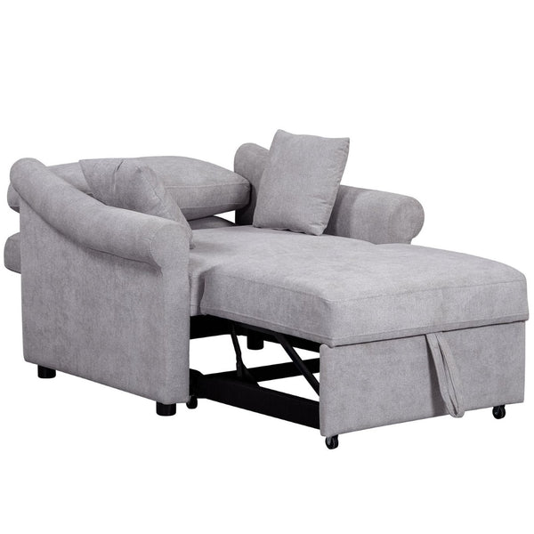 English Elm Chenille Convertible Sleeper Chair Adjustable Backrest Folds Flat Into a Single Guest Bed Gray BS701P177546E