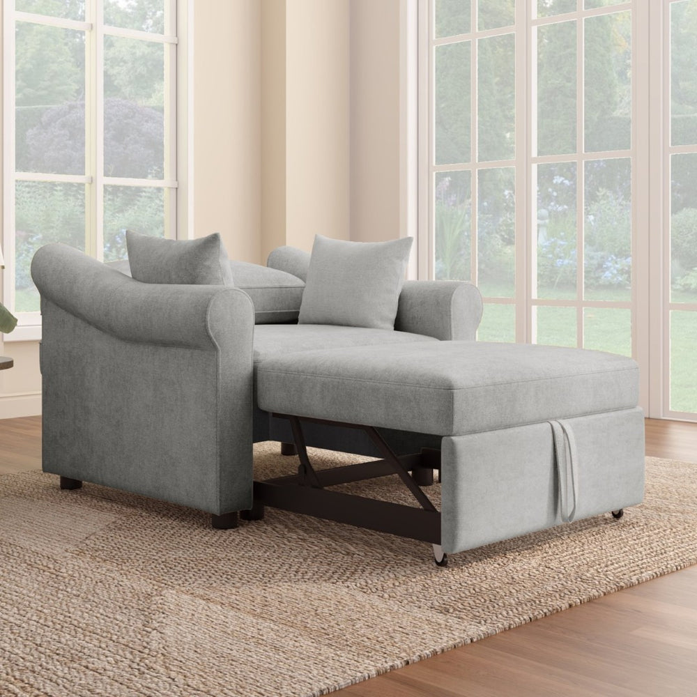 English Elm Chenille Convertible Sleeper Chair Adjustable Backrest Folds Flat Into a Single Guest Bed Gray BS701P177546E