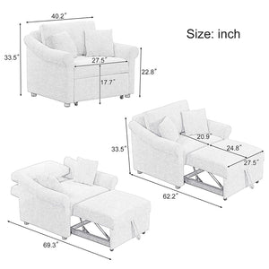 English Elm Chenille Convertible Sleeper Chair Adjustable Backrest Folds Flat Into a Single Guest Bed Gray BS701P177546E