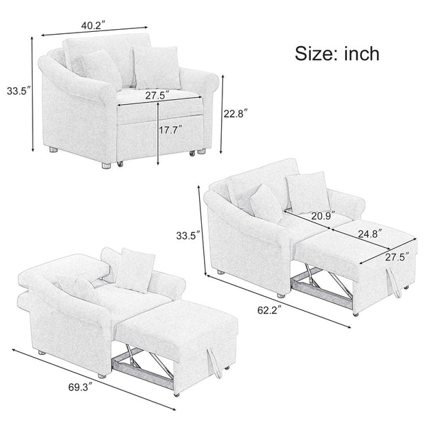 English Elm Chenille Convertible Sleeper Chair Adjustable Backrest Folds Flat Into a Single Guest Bed Gray BS701P177546E