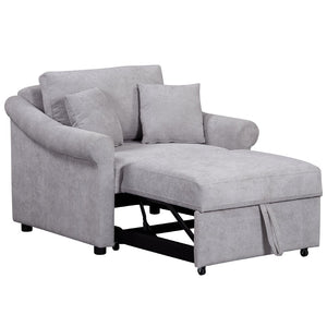 English Elm Chenille Convertible Sleeper Chair Adjustable Backrest Folds Flat Into a Single Guest Bed Gray BS701P177546E