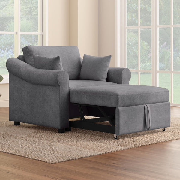 English Elm Chenille Convertible Sleeper Chair Adjustable Backrest Folds Flat Into a Single Guest Bed Dark Gray BS701P177546G
