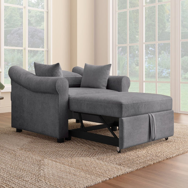 English Elm Chenille Convertible Sleeper Chair Adjustable Backrest Folds Flat Into a Single Guest Bed Dark Gray BS701P177546G