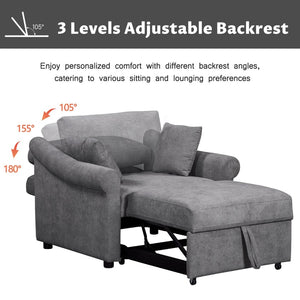 English Elm Chenille Convertible Sleeper Chair Adjustable Backrest Folds Flat Into a Single Guest Bed Dark Gray BS701P177546G