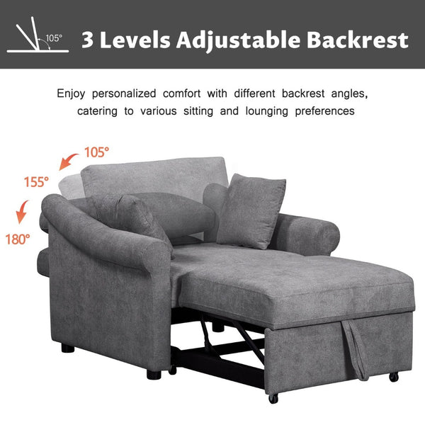 English Elm Chenille Convertible Sleeper Chair Adjustable Backrest Folds Flat Into a Single Guest Bed Dark Gray BS701P177546G