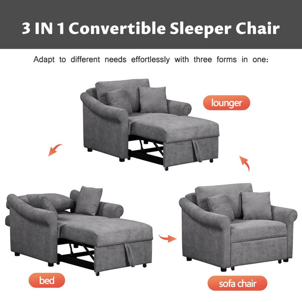 English Elm Chenille Convertible Sleeper Chair Adjustable Backrest Folds Flat Into a Single Guest Bed Dark Gray BS701P177546G